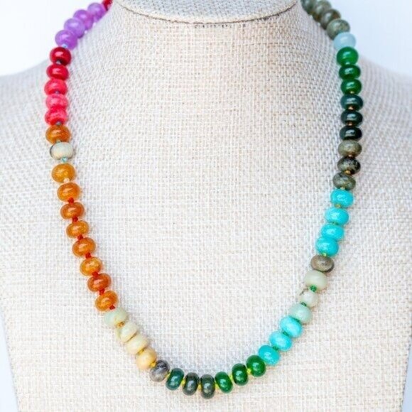 Chunky Beaded Choker waterproof Gold Charm Clasp Colorful Gemstone Necklace CUTE - Picture 7 of 12